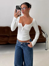 Keslie Long Sleeve Henley Top White
