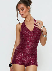Vinezza Halter Glitter Knit Top Cherry