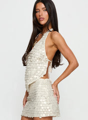 Brittanie Sequin Backless Top Cream