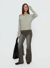 Lenorah Off Shoulder Long Sleeve Top Grey Stripe