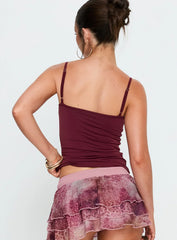 Spring To Summer Lace Trim Cami Top Plum