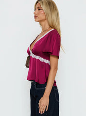 For The Summer Lace Trim Top Wine