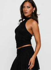 Raeann Scarf Detail One Shoulder Top Black