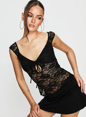 Francyne Lace Keyhole Top Black