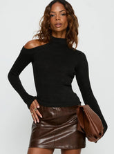 Normana Cold Shoulder Knit Top Black