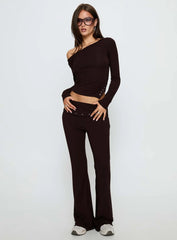 Wynna Eyelet Detail One Shoulder Top Chocolate