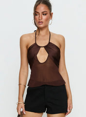 Whisperer Halter Chiffon Top Brown