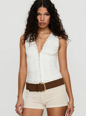Speechless Sleeveless Lace Trim Top White