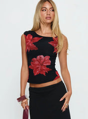 Prema One Shoulder Top Black Floral