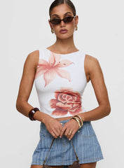 Pegasus Boat Neck Top White Floral