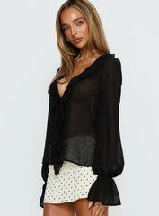 Taraya Sheer Ruffle Blouse Top Black