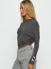 Party Hour Off Shoulder Top Charcoal