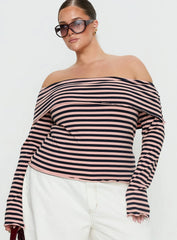 Janicia Off Shoulder Top Pink Stripe Curve