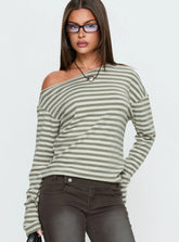 Lenorah Off Shoulder Long Sleeve Top Grey Stripe