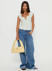 Jacenda Tie Up Short Sleeve Top Blue Stripe