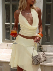 Evaleine Chiffon Cowl Neck Top Baby Yellow