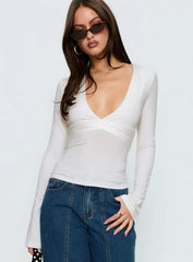 Madelon Long Sleeve Wrap Top White