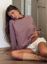 Settle Down Long Sleeve Top Pink / Brown Stripe