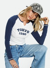 Tokyo 1990 Long Sleeve Raglan Graphic Top White / Blue