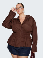 As You Are Shirred Button Up Top Chocolate Curve