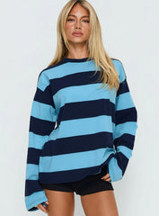 Settle Down Long Sleeve Top Blue Stripe