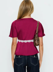 For The Summer Lace Trim Top Wine