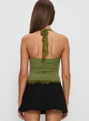 Kenzlee Lace Detail Halter Top Green