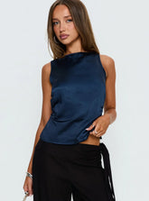 Jennisa Backless Satin Top Navy