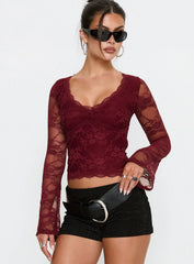 Pitter Long Sleeve Top Burgundy