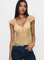 Keysia Cap Sleeve Sheer Top Apricot
