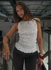 Marleene Shirred Top White Polka