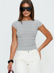 Nyren Low Back Boatneck Top White / Black Stripe