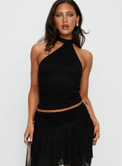 Raeann Scarf Detail One Shoulder Top Black