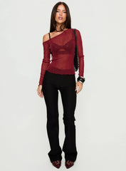 Zondra Sheer One Shoulder Top Burgundy Shimmer
