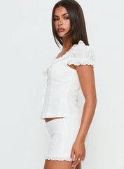 Caily Frill Short Sleeve Top White