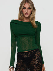 Watch The Sunset Off Shoulder Long Sleeve Top Green