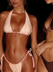 Rissa Halter Bikini Top Pink Stripe