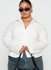 Liesel Shirred Long Sleeve Top White Curve