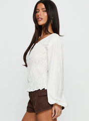 Lynnea Long Sleeve Shirred Top White