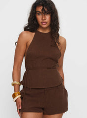 Stara Halter Linen Top Chocolate