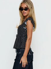 Auroraah Frill Top Black Polka