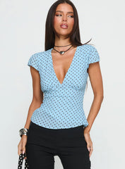 Dalanna Cap Sleeve Top Blue Polka