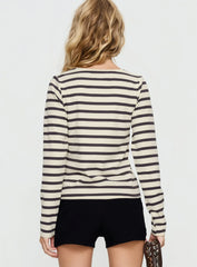 Marvella Button Up Long sleeve Top Dark Grey / Cream Stripe