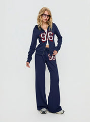Kari Distressed Zip Through Top Navy Multi