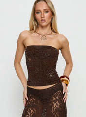 Vania Bead Detail Strapless Top Chocolate