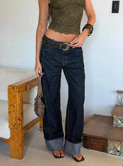Top Model Low Rise Straight Leg Cuffed Jean Dark Denim