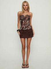 Nataleah Strapless Bust Detail Top Brown Multi