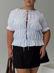 Alistair Bow Tie Top Blue / White Stripe Curve