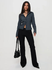Theroux Long Sleeve Top Navy Pinstripe