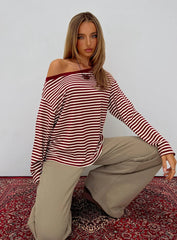 Ralyssa Off Shoulder Long Sleeve Top Red Stripe